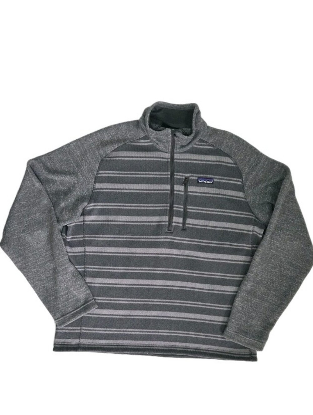 Patagonia Mens Better Sweater 1/4 Zip Pullover Size L Gray Stripe Logo Outdoor